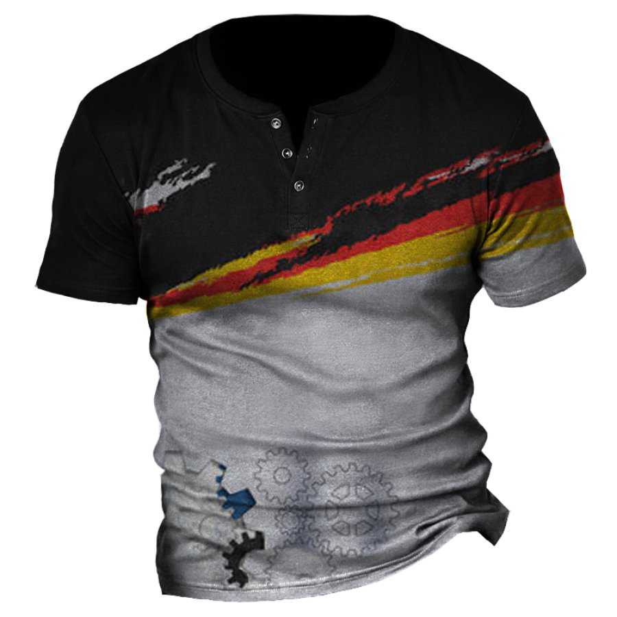 

Men's Vintage German Flag Print Henley Collar Casual T-Shirt