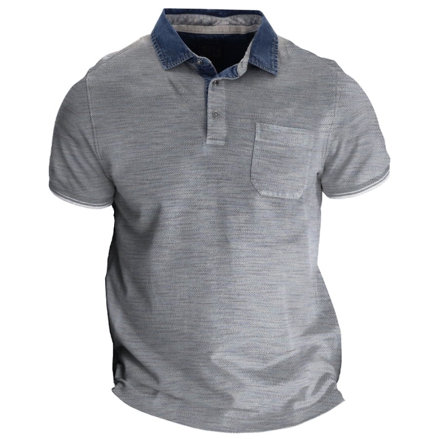 

Men's Retro Colorblock Chest Pocket Casual T-Shirt Polo