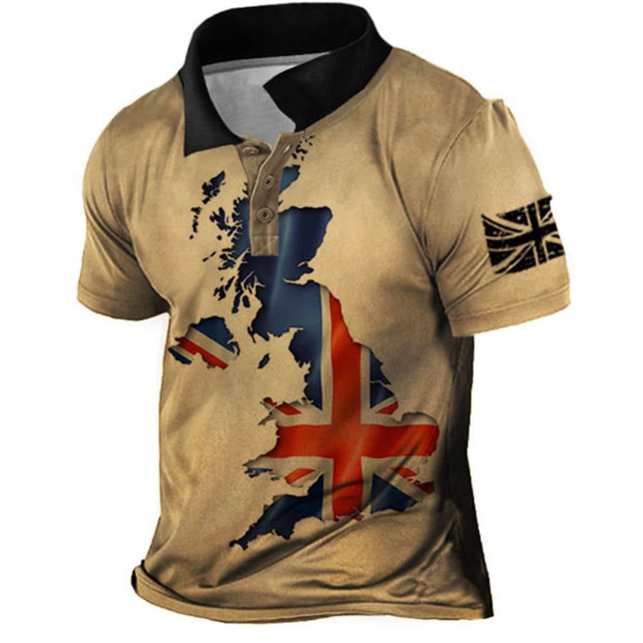 

Men's Outdoor Vintage British Flag Map Print Polo T-Shirt