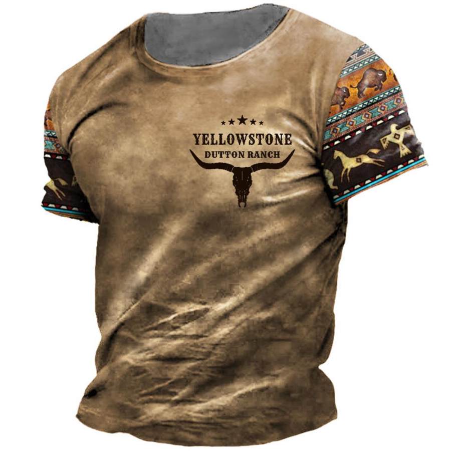 

Camiseta Masculina Vintage Western Yellowstone Com Estampa Colorblock