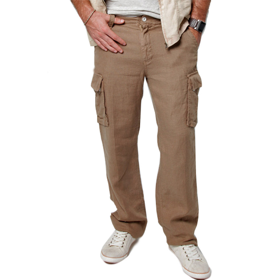

Men's Italian Style Cotton Linen Drawstring Cargo Pants