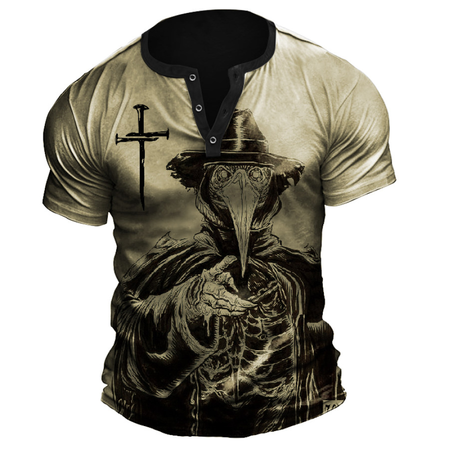 

Men's Vintage Beak Doctor Graphic Print Henley Collar T-Shirt