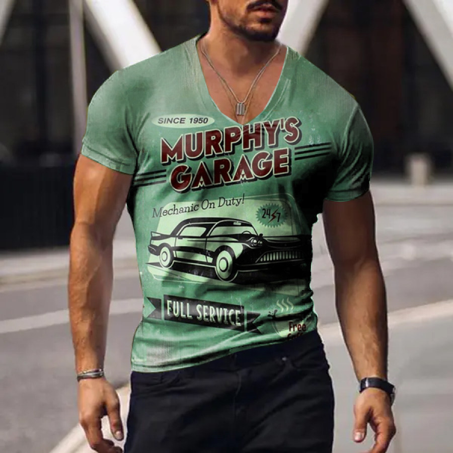 

Men Vintage My Garage My Tools My Rules Print V Neck Cotton T-shirt