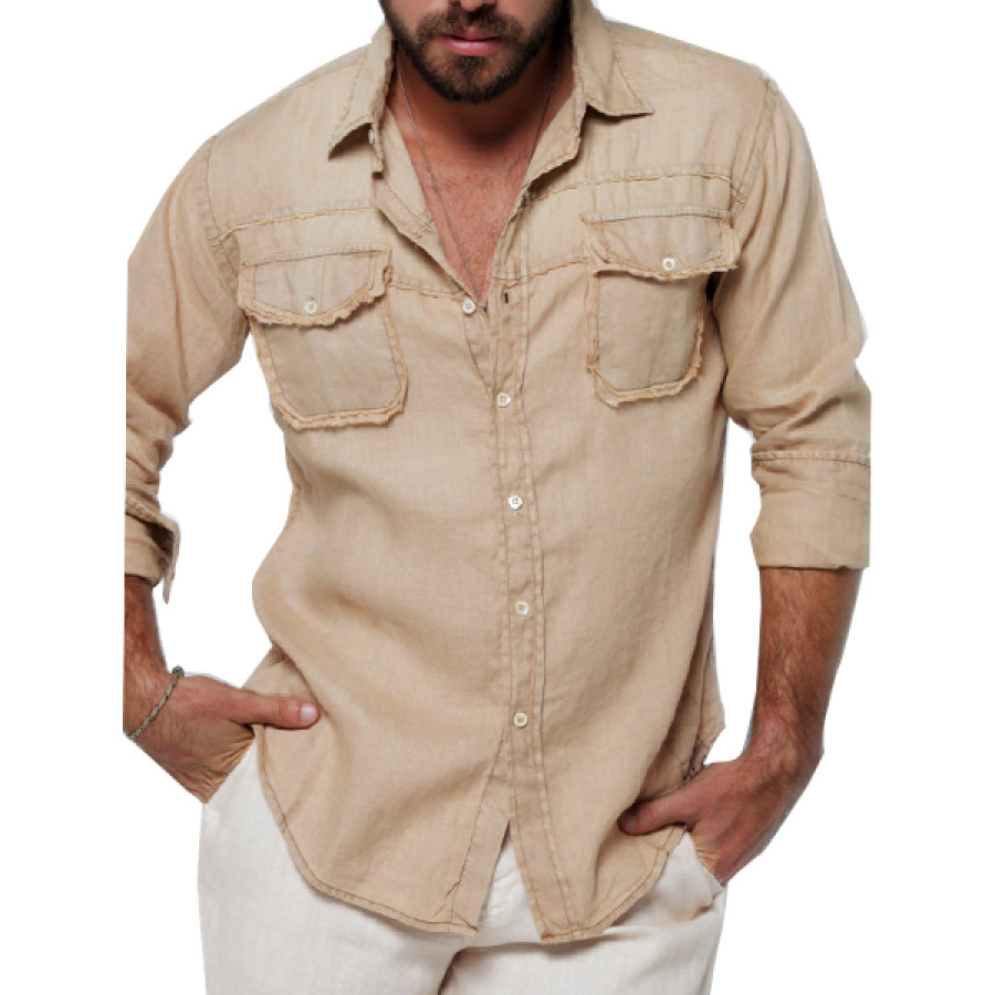 

Men's Outdoor Multi Pocket Vacation Sun Protection Cotton Linen Shirt