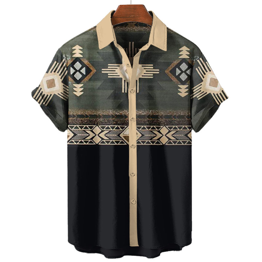 

Men's Vintage Hawaiian Ethnic Print Short Sleeve Shirt