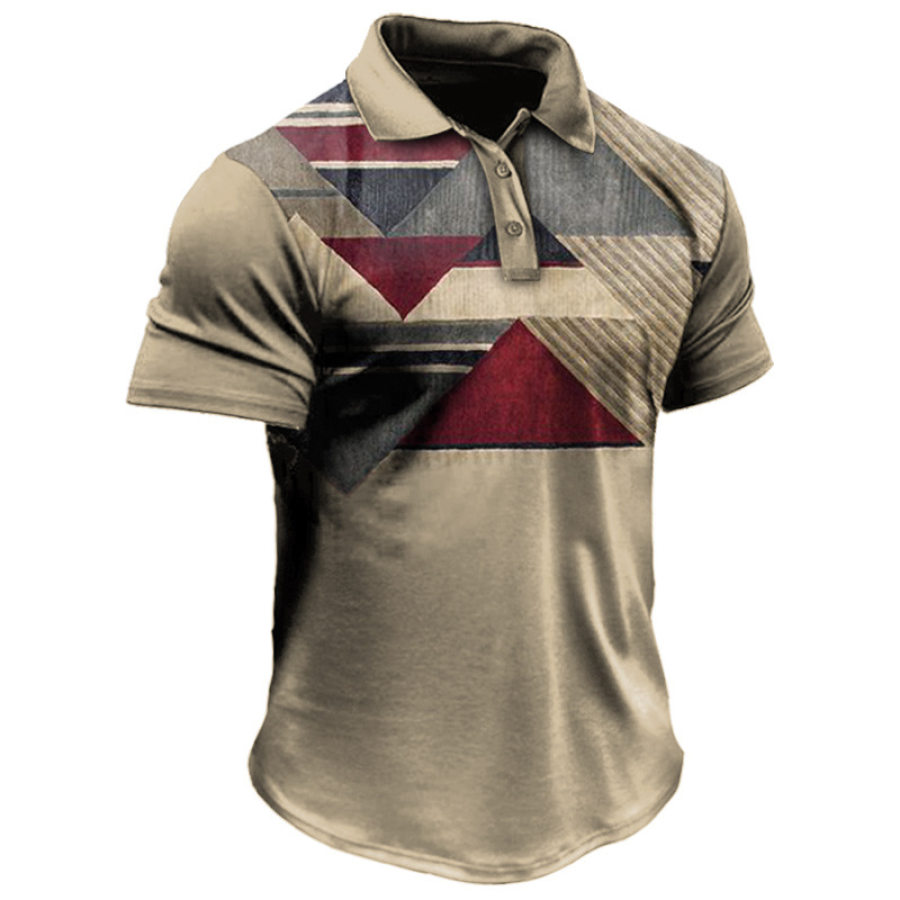 

Men's Retro Geometric Art Print Casual Polo T-Shirt