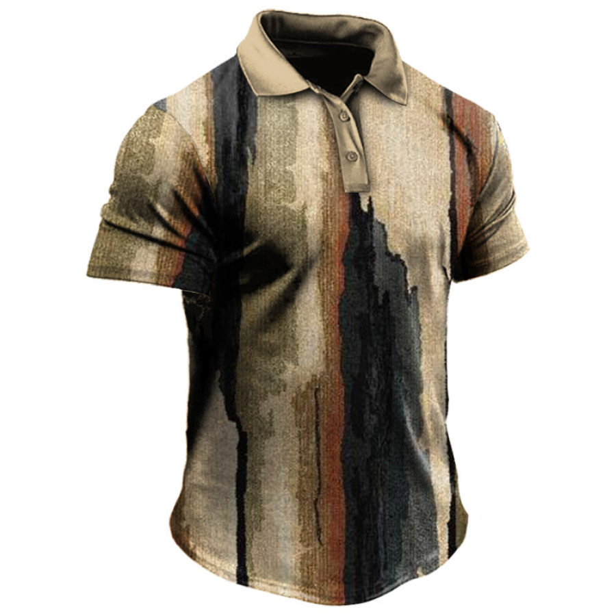 

Men's Vintage Splash Art Print Casual Polo T-Shirt