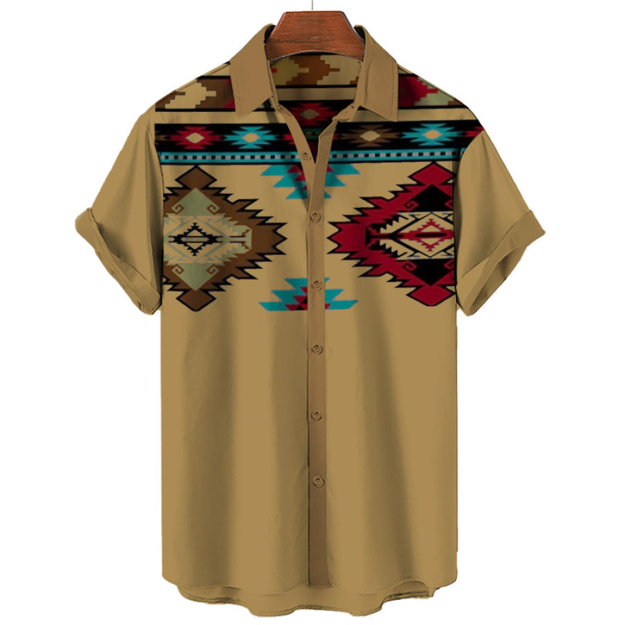 

Men's Vintage Hawaiian Ethnic Print Short Sleeve Shirt