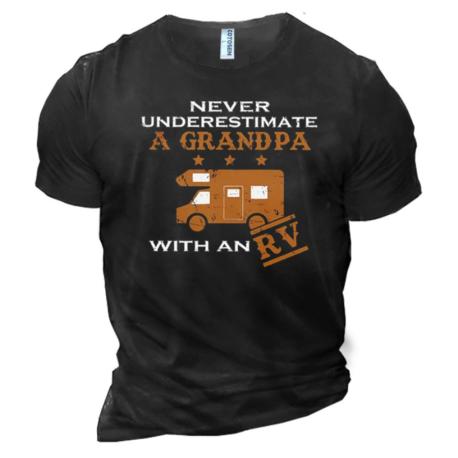 

Never Underestimate A Grandpa With An RV Men's Cotton Short Sleeve T-Shirt