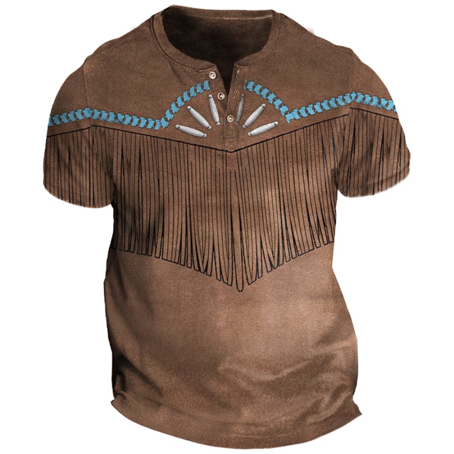 

Men's Vintage Western Tassel Graphic Henley T-Shirt