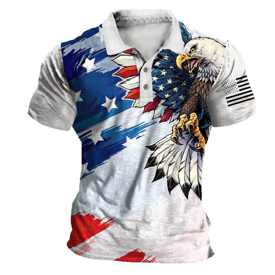 

T-shirt Polo Da Uomo Con Stampa Patriottica Vintage Bandiera Americana Aquila