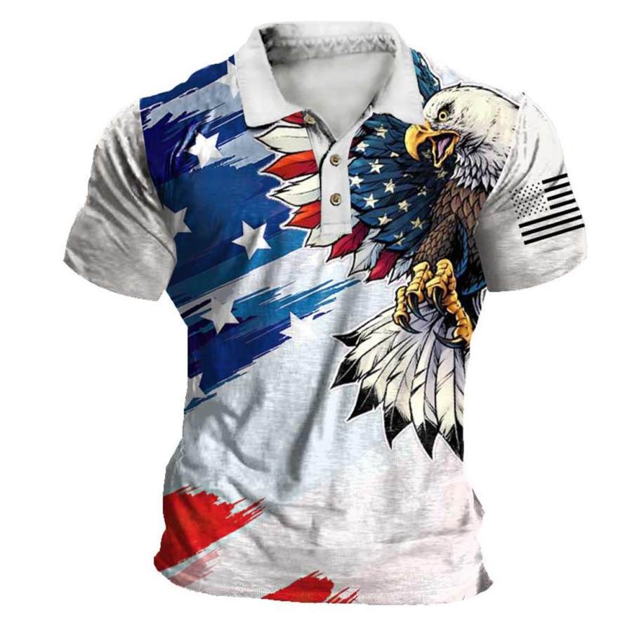 

Men's Vintage American Flag Eagle Patriotic Print Polo T-Shirt