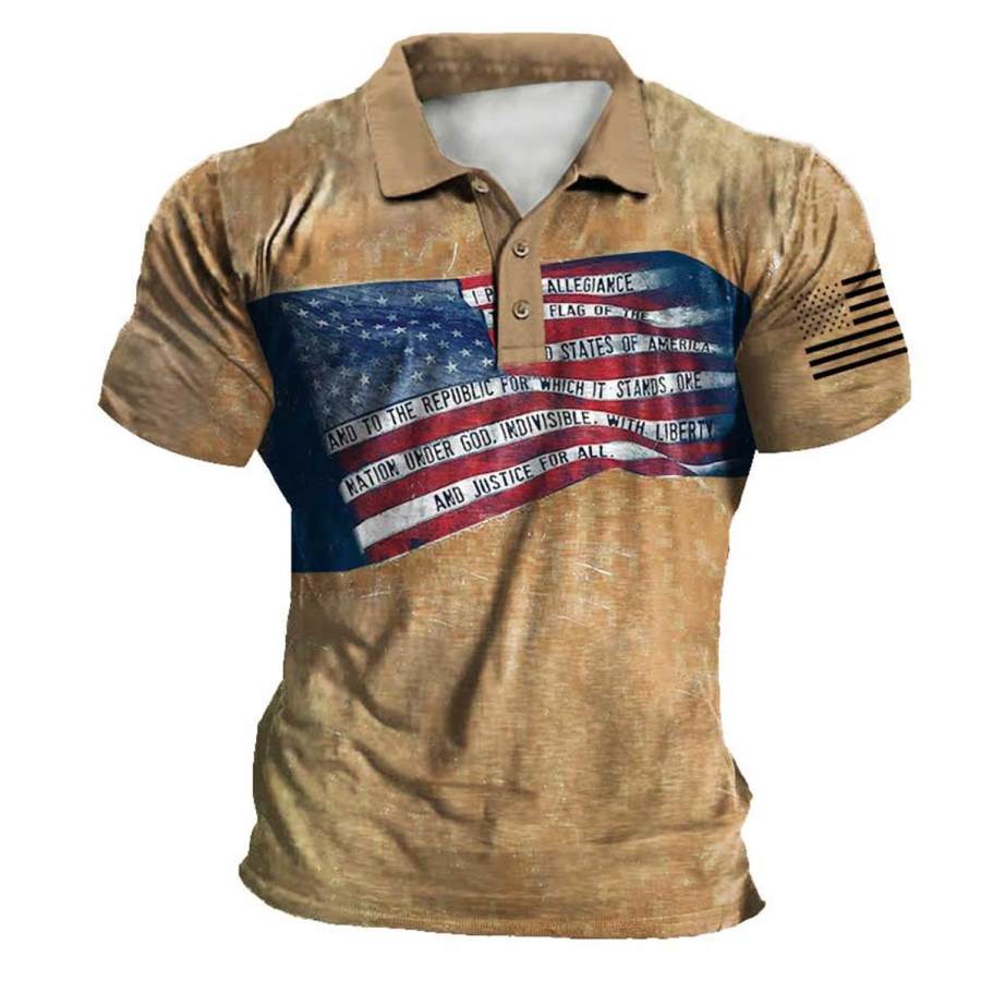 

Men's Vintage American Flag Patriotic Print Polo T-Shirt