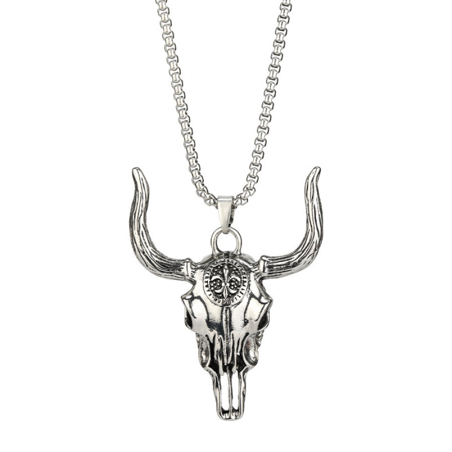 

Men's Vintage Western Bull Bone Titanium Steel Necklace