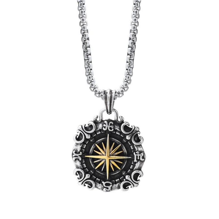 

Collier En Acier Au Titane Vintage Star Sea Compass Pour Homme