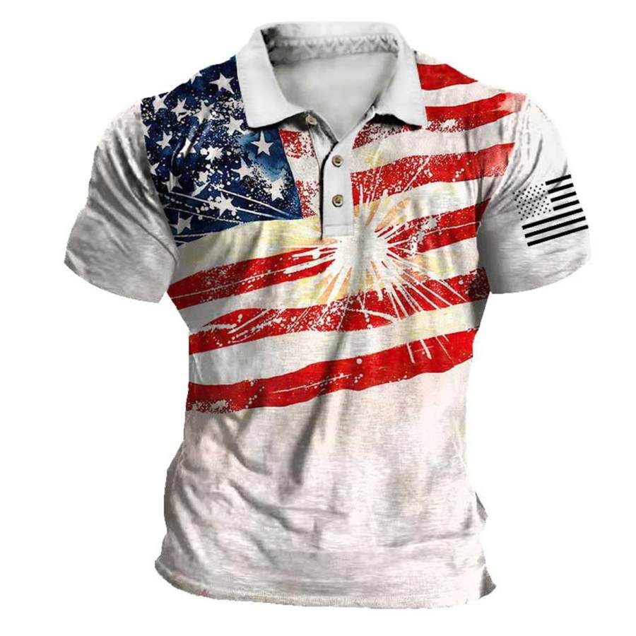 

Men's Vintage American Flag Patriotic Print Polo T-Shirt
