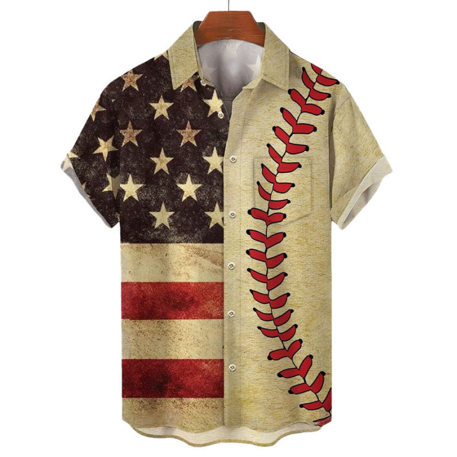 

Camisa Masculina Com Estampa Havaiana De Baseball Com Bandeira Americana