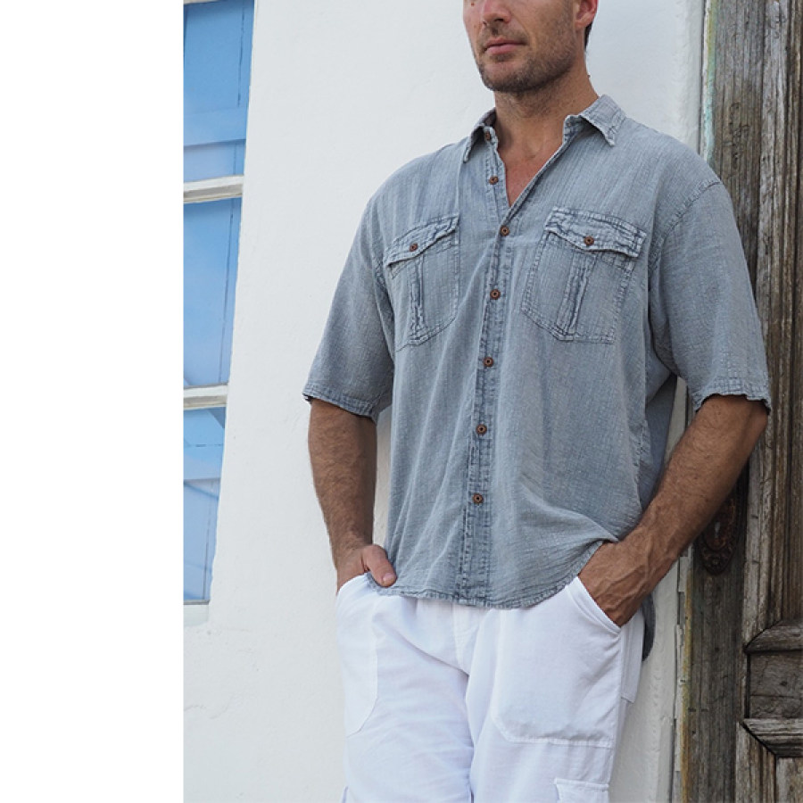 

Men's Vintage Workwear Holiday Cotton Linen Shirt