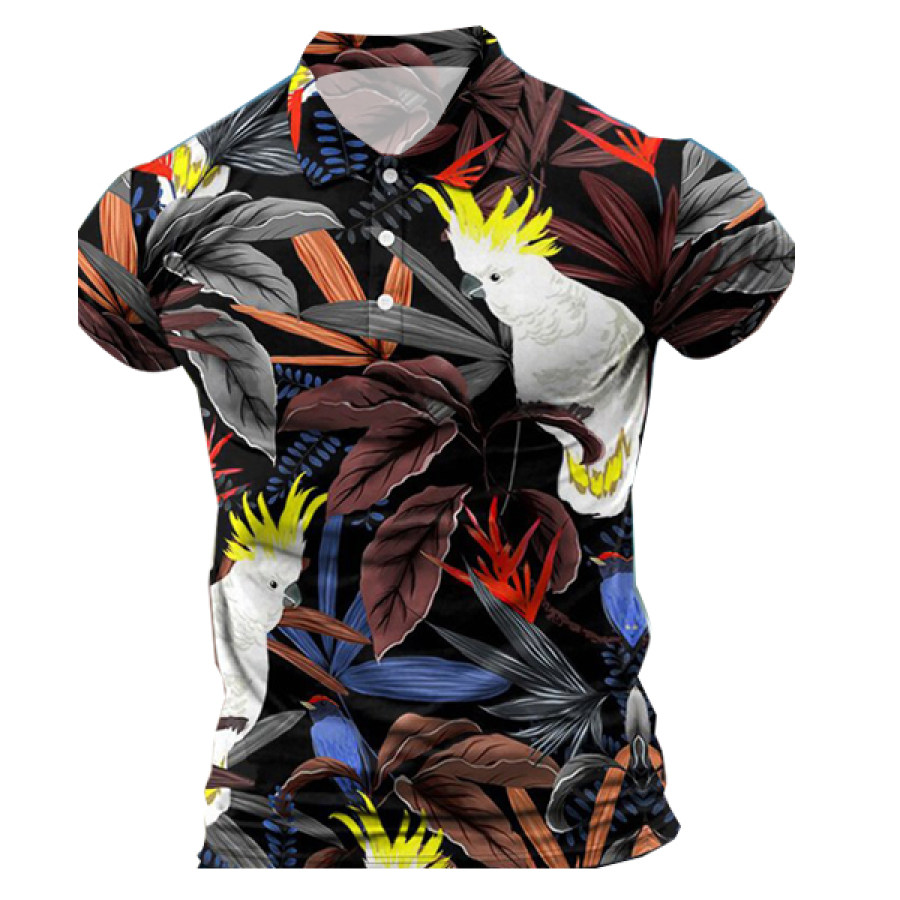 

Men's Hawaiian Print Polo Short Sleeve T-Shirt