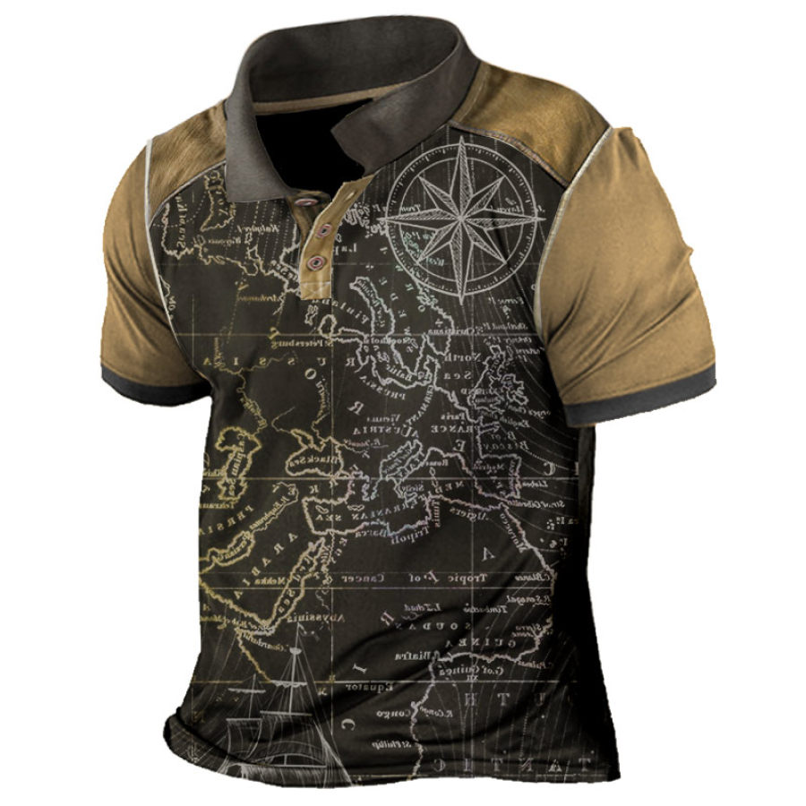 

Men's Casual Map Print Polo Short Sleeve T-Shirt