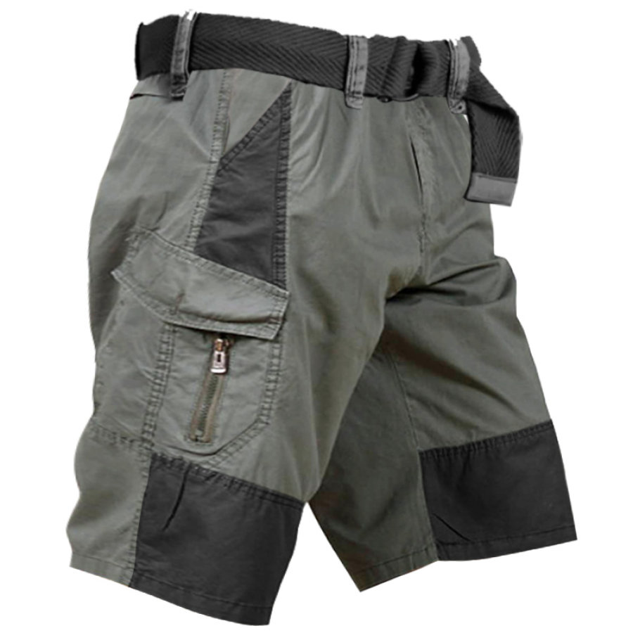 

Men's Color Contrasting Multifunctional Pocket Casual Shorts