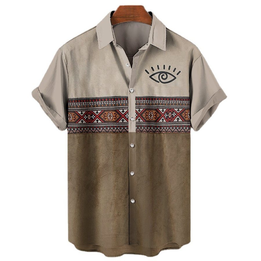 

Men's Vintage Ethnic Print Beach Short Sleeve Shirt