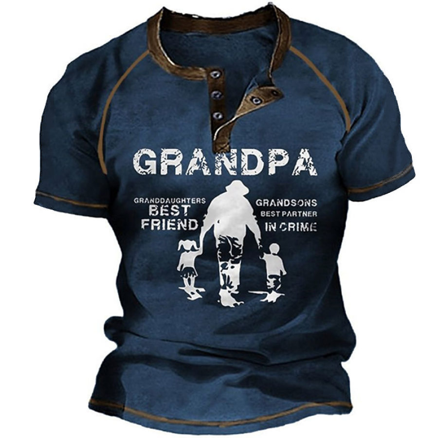 

Men's Vintage Grandpa Granddaughters Grandsons Print Henley T-Shirt