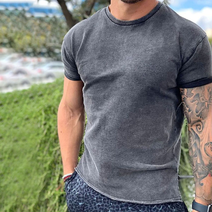 

Men's Retro Wash Print Casual Short Sleeve T-Shirt