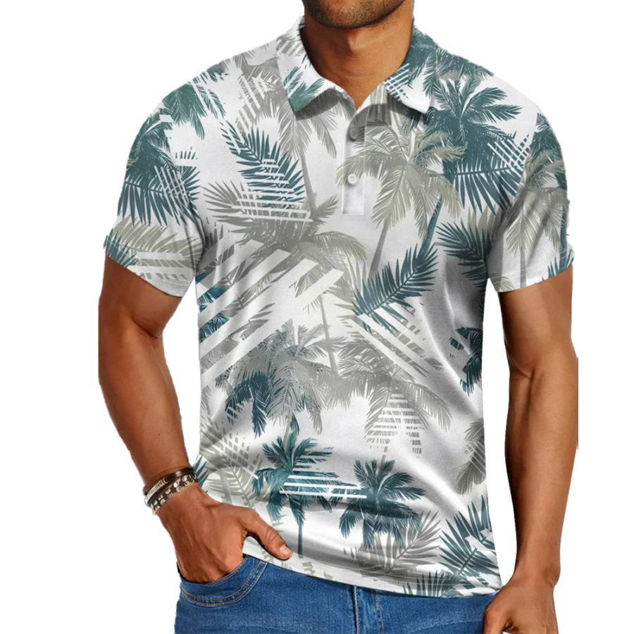 

Men's Hawaiian Coconut Print Polo Neck T-Shirt