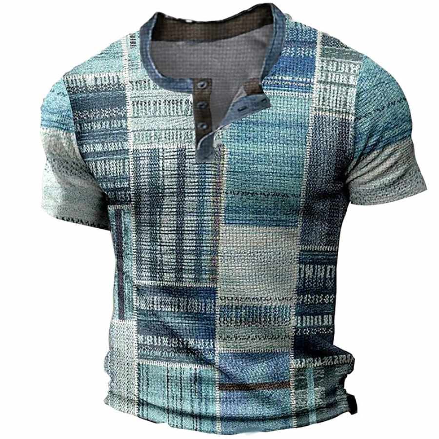 

Men's Outdoor 3D Print Short Sleeve Button Basic Waffle Henley Shirt Tee