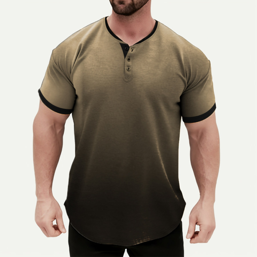 

Men's Outdoor Solid Color Panel Henley Collar T-Shirt