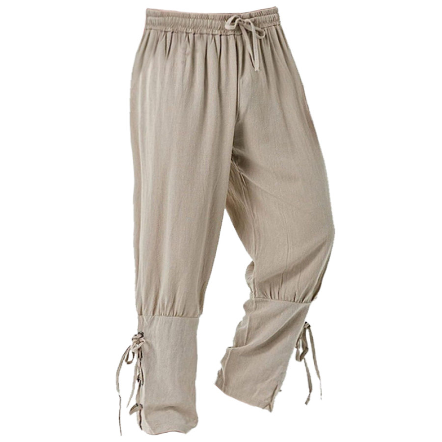 

Men's Cotton And Linen Lace-up Casual Pants