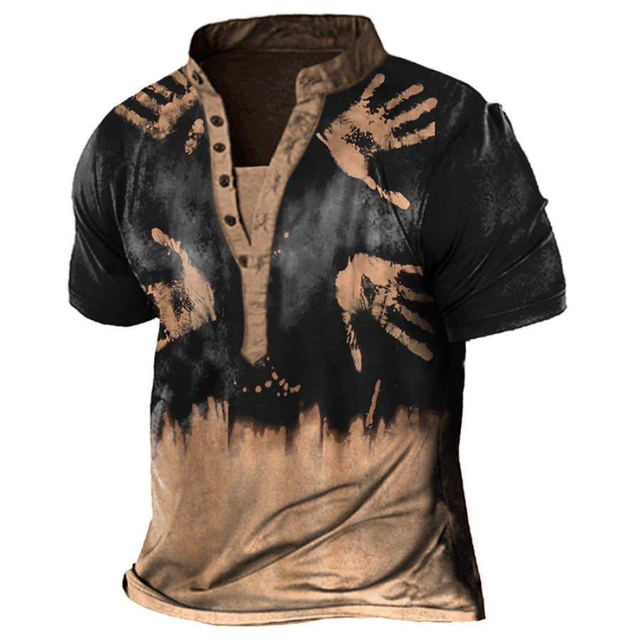 

Men's Vintage Comfort Breathable Print Henley T-Shirt