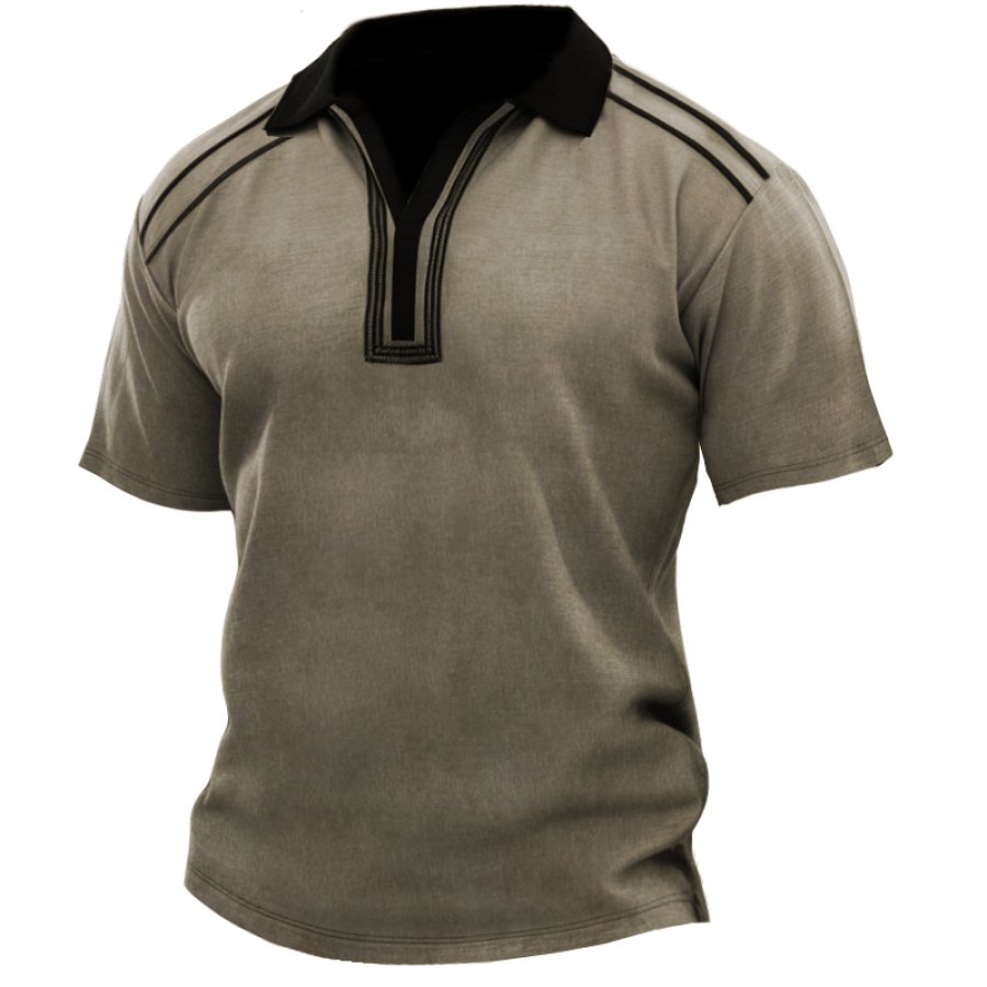 

Men's Retro Colorblock Outdoor Casual Henley Collar T-Shirt