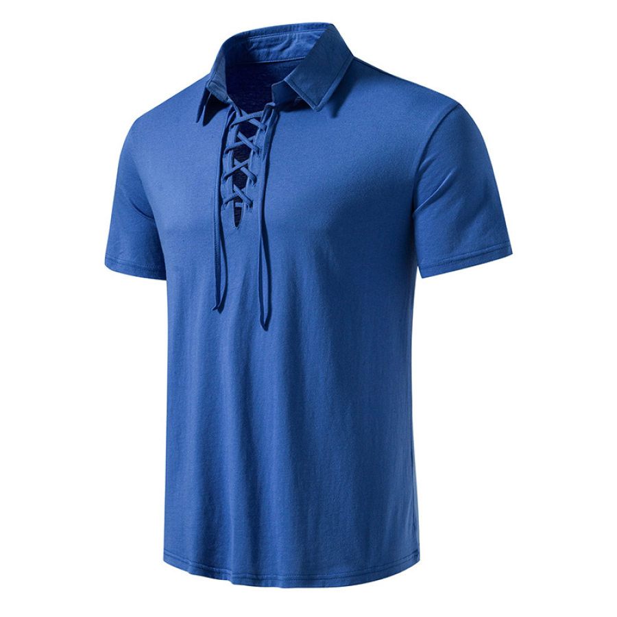 

Men's Outdoor Lace-Up Lapel Cotton Short Sleeve T-Shirt