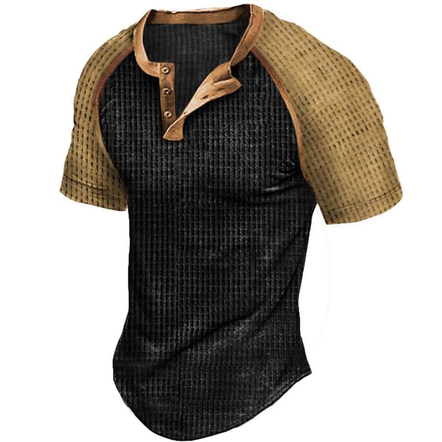 

Men's Vintage Waffle Colorblock Henley Raglan Sleeve T-Shirt