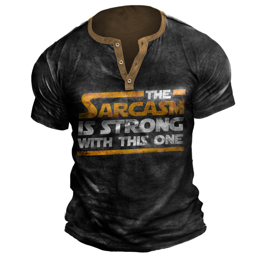 

Men's Vintage Sarcasm Print Henley T-Shirt