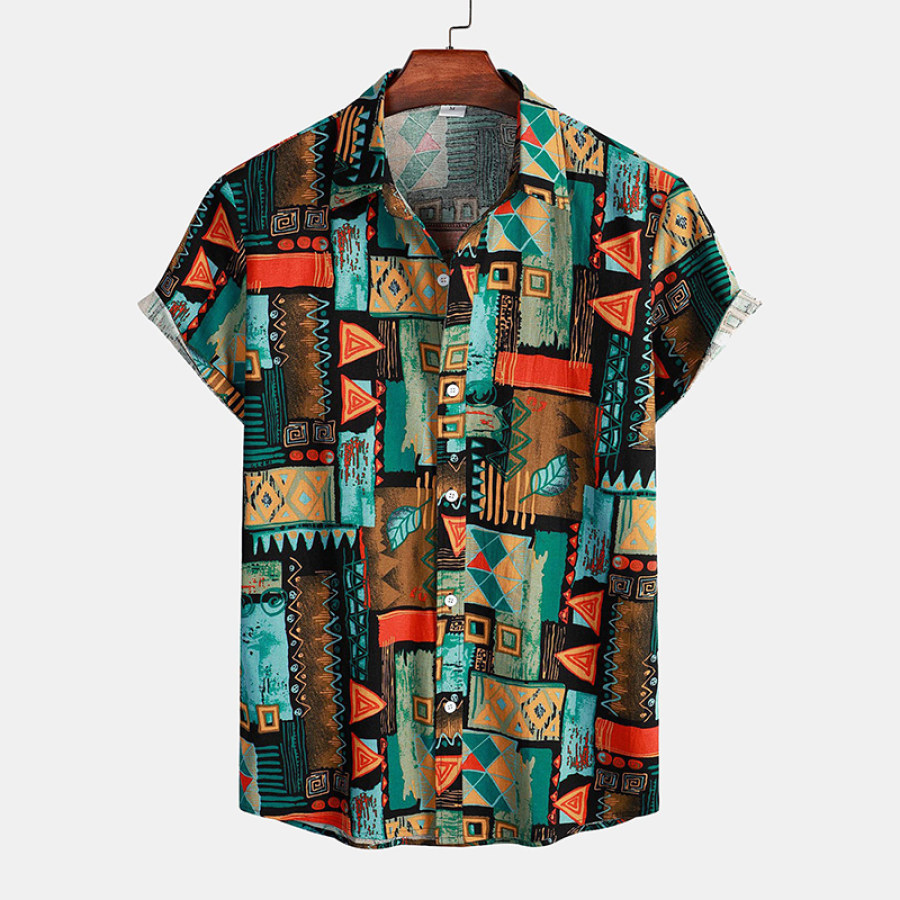 

Men Ethnic Geometric Print Vacation Beach Shirt
