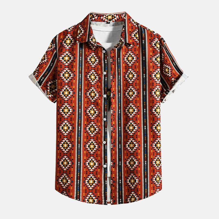 

Men Ethnic Geometric Print Vacation Beach Shirt