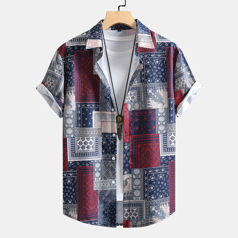 

Men Ethnic Elephant Geometric Print Vacation Beach Shirt