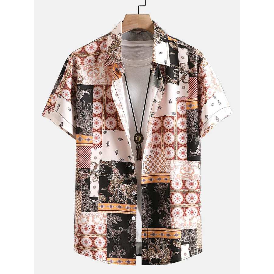 

Men Ethnic Paisley Print Vacation Beach Shirt