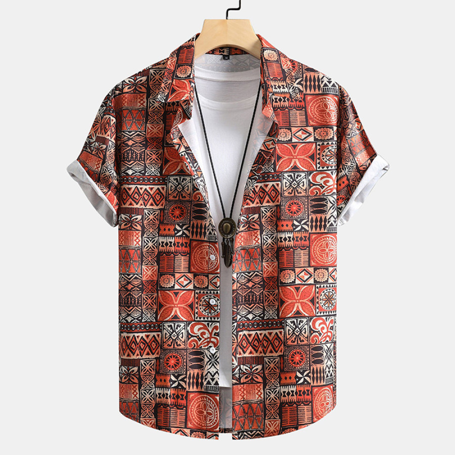 

Men Ethnic Elephant Geometric Print Vacation Beach Shirt