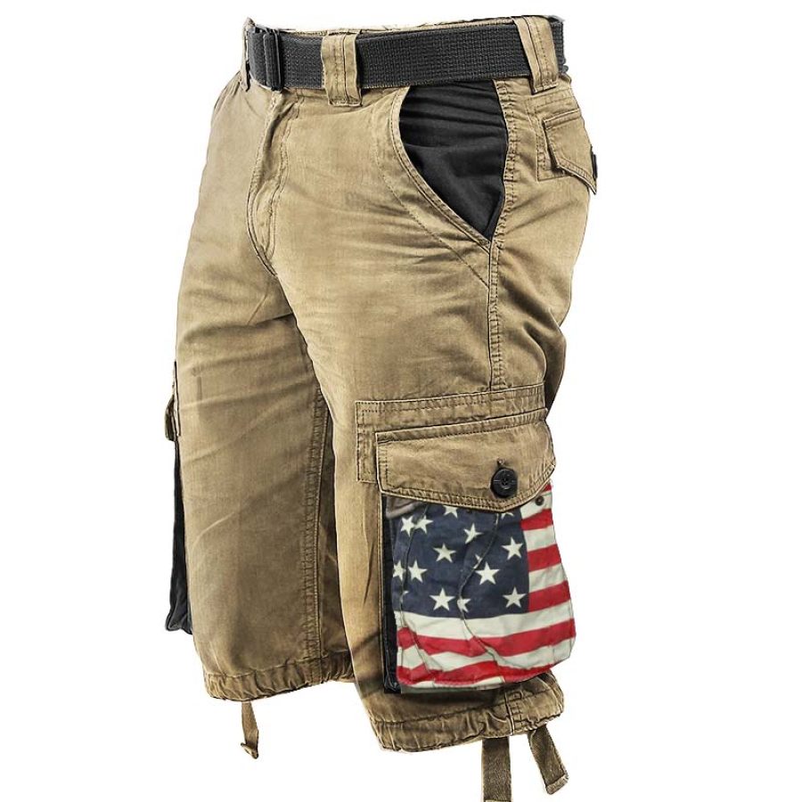 

Men's Outdoor Vintage Washed Cotton American Flag Multi-pocket Tactical Pants