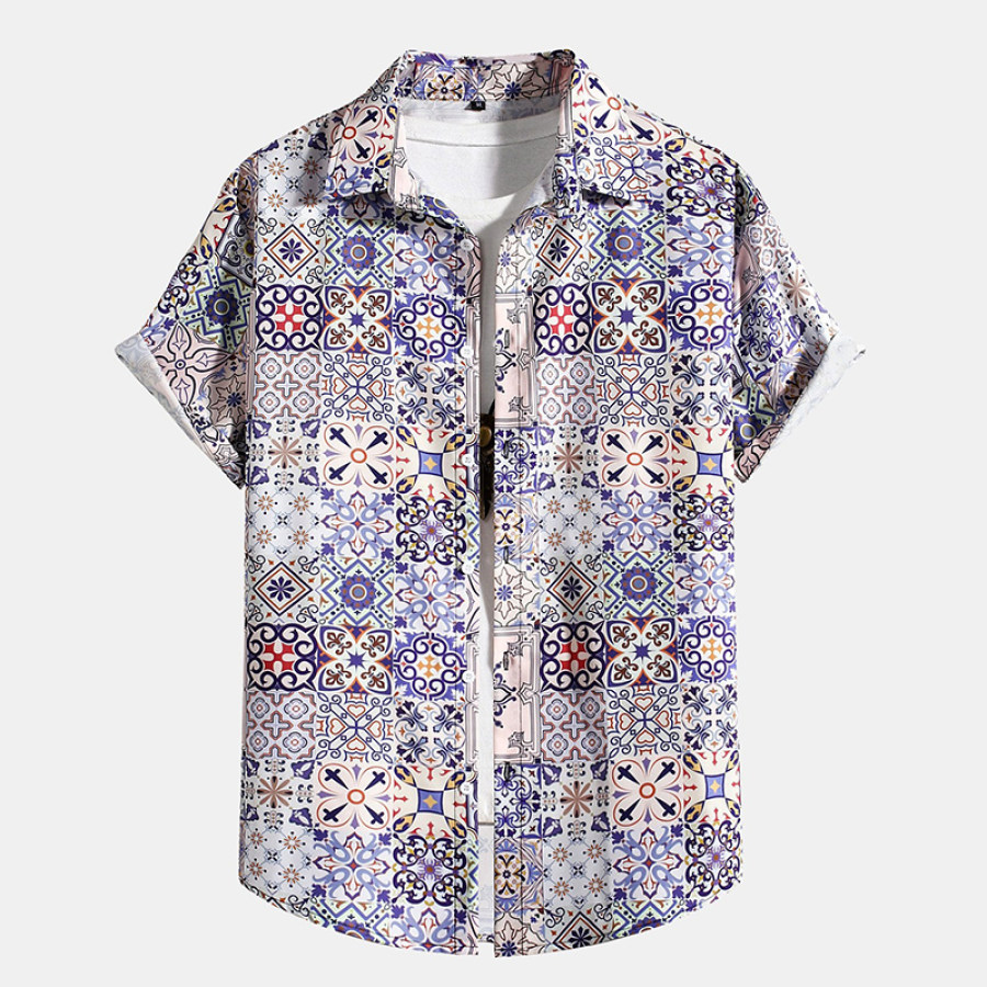 

Men Ethnic Geometric Print Vacation Beach Shir