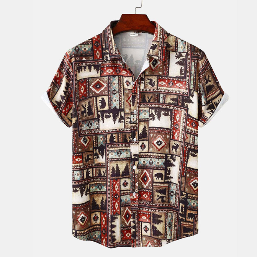 

Men Ethnic Elephant Geometric Print Vacation Beach Shirt