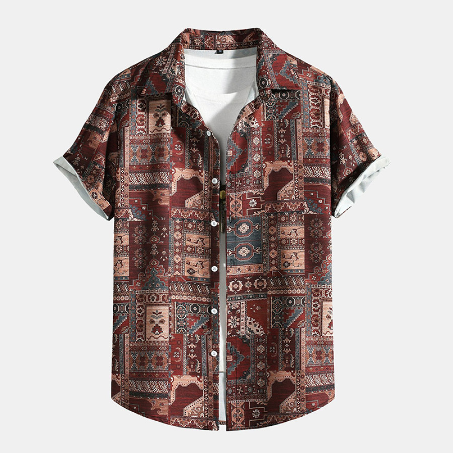

Men Ethnic Geometric Print Vacation Beach Shirt