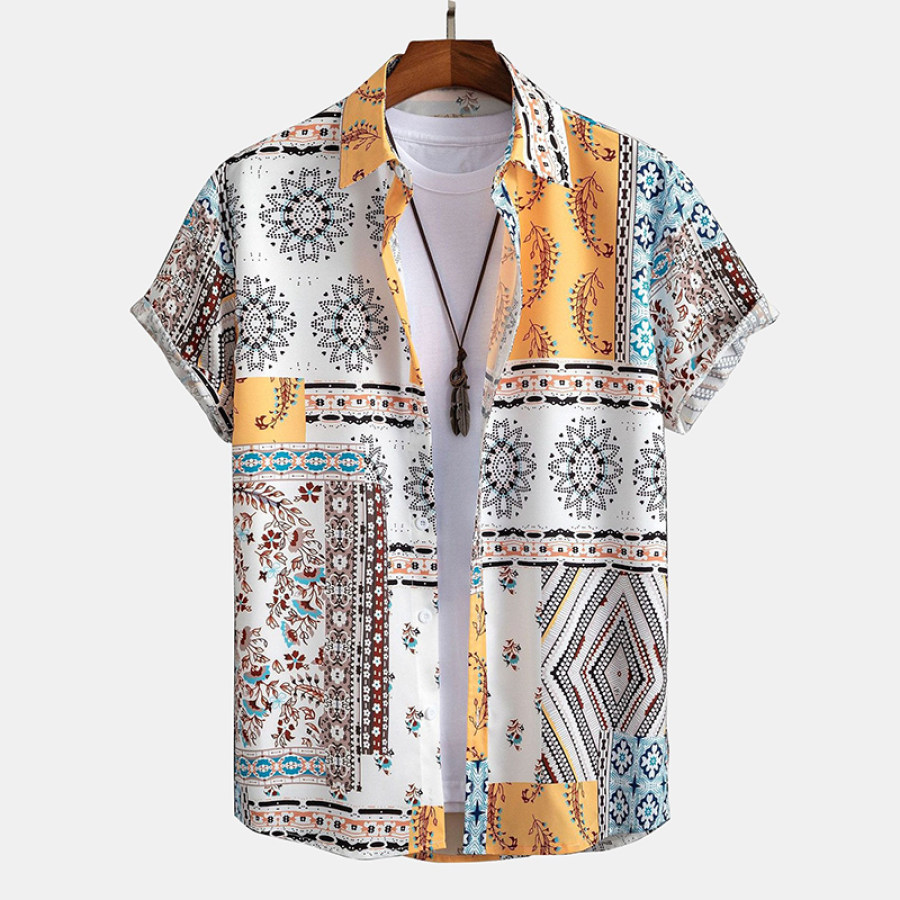 

Men Ethnic Print Vacation Beach Shirt