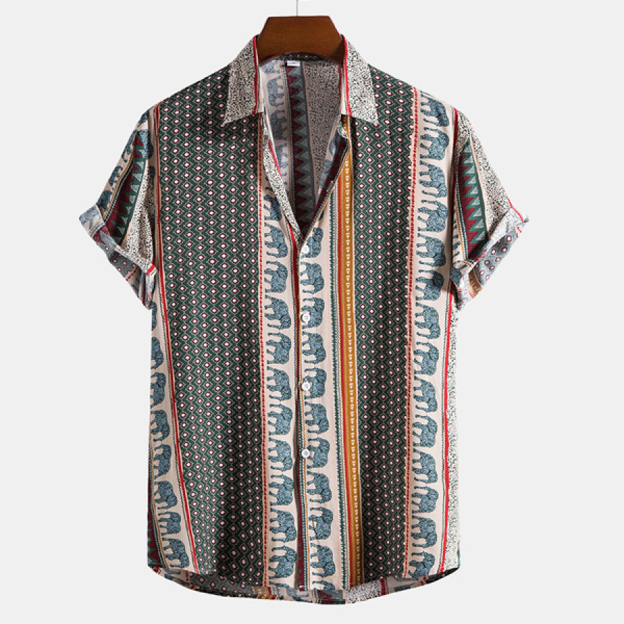 

Men Ethnic Elephant Geometric Print Vacation Beach Shirt