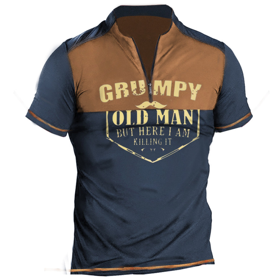 

Men Outdoor Vintage Grumpy Old Man Print Zipper Stand Polo Shirt