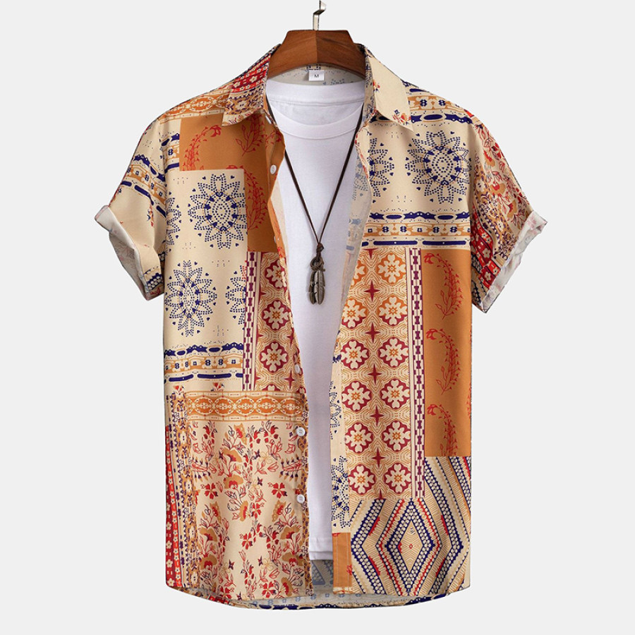 

Men Ethnic Print Vacation Beach Shirt